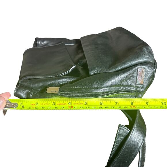 Vintage Perlina Black Leather Mini Backpack Drawstring Y2K 90s